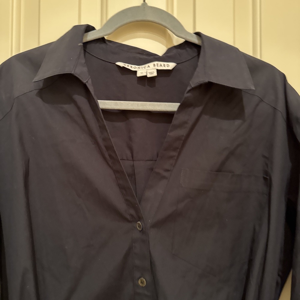 Veronica Beard Size 10 Belted Long Sleeve‎ Dress Black Button Up Classic Capsule - Picture 3 of 12